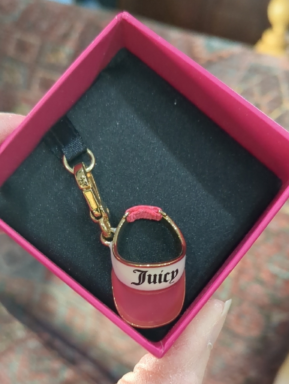 Juicy Couture Pink and White Visor Keychain Charm with Gold Hardware - Picture 5 of 7